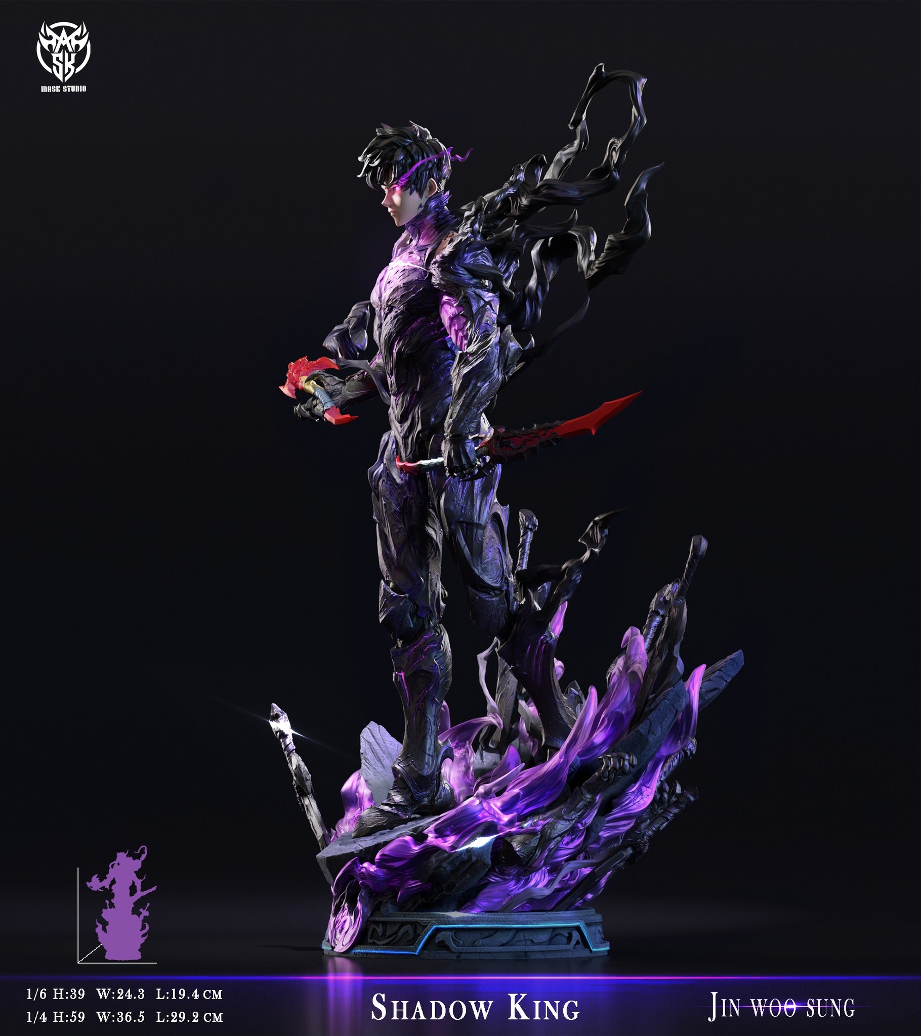 Action Figure Sung Jin-Woo – Solo Leveling | Edição Shadow Monarch com Luz LED